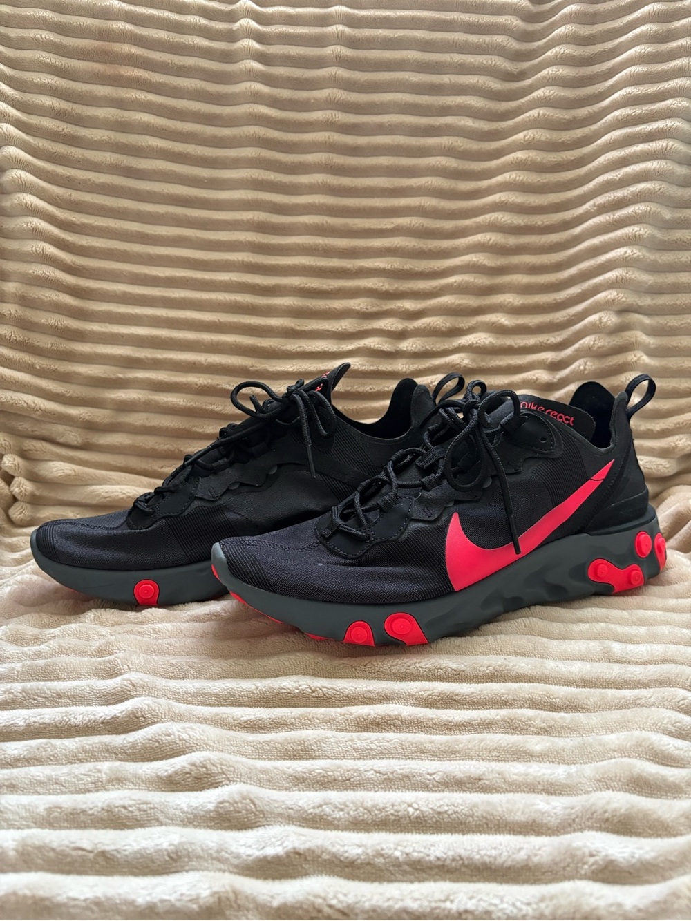 Nike Men's Black and Bright Red React Sneakers